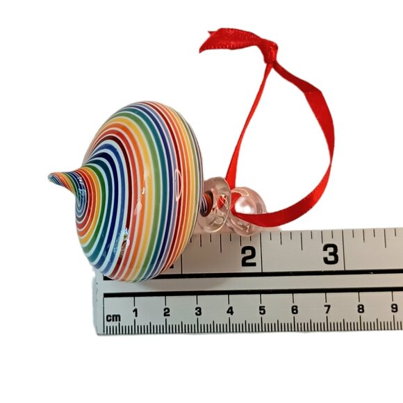 Spinning Top Glass Ornament Spiral Striped Red Blue Green Yellow Size 2" x 2" - Picture 7 of 7